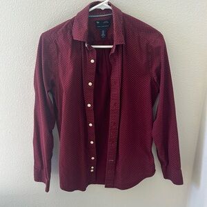 Men’s Gap Button Down Long Sleeve Burgundy Polka Dot Shirt